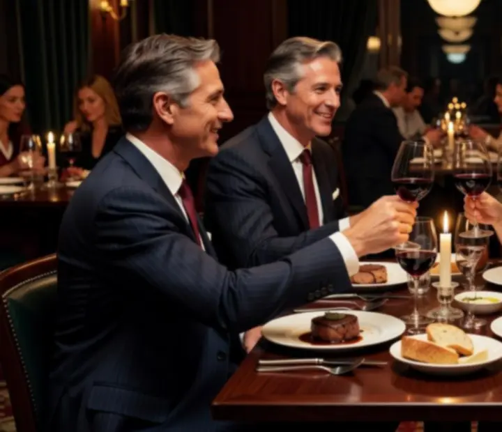 Zadowoleni goście podczas eleganckiej kolacji w restauracji Vel Krago