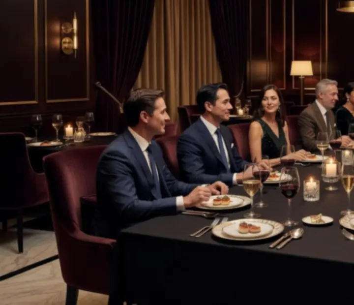 Wieczorne prywatne wydarzenie w elegancko oświetlonej sali restauracyjnej
