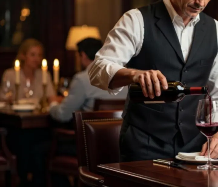 Sommelier serwujący wino przy elegancko nakrytym stole